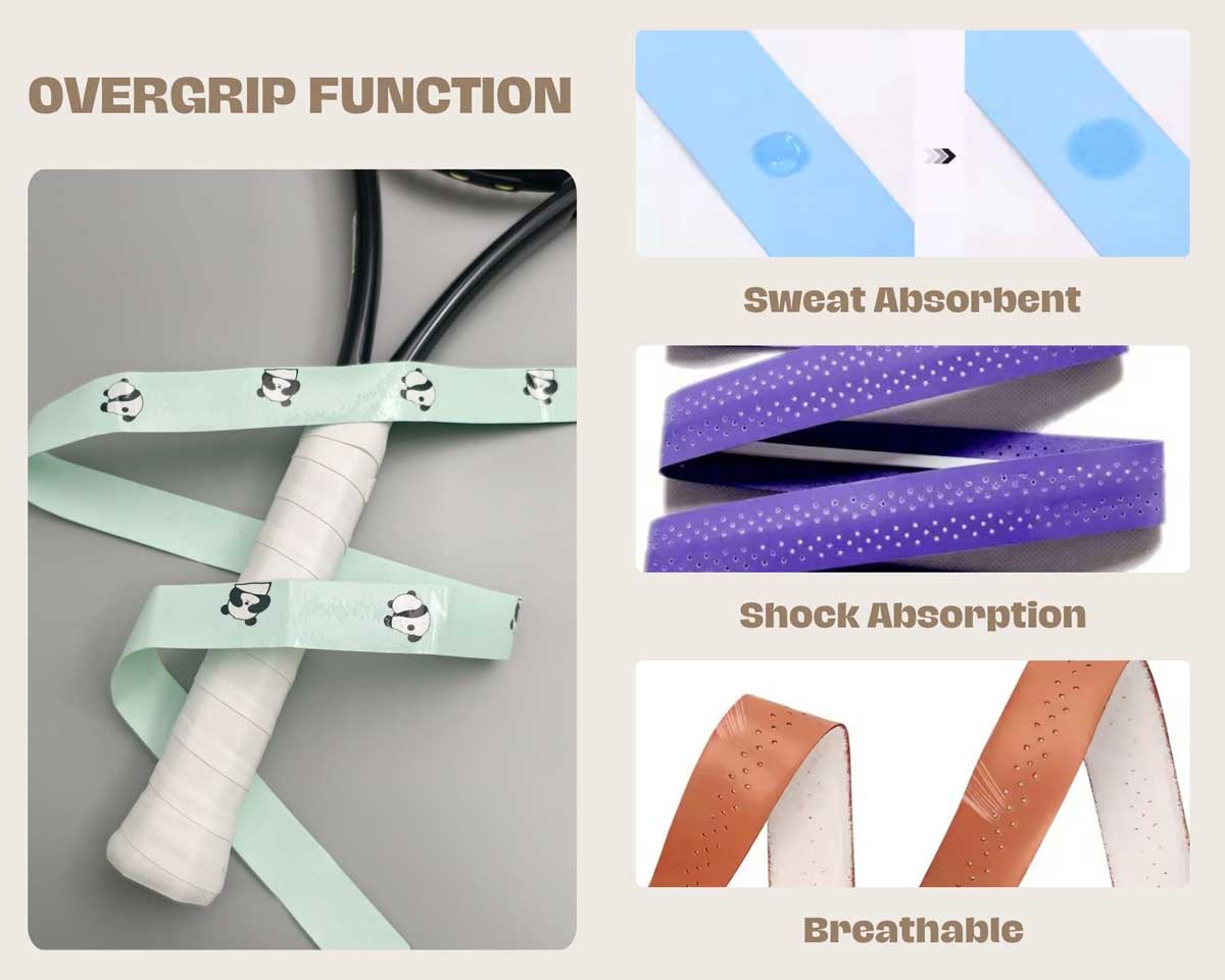 Sweat-absorb-shock-breathable-custom-printed-PU-sports-overgrip-function-display-for-tennis-badminton-pickleball-rackets